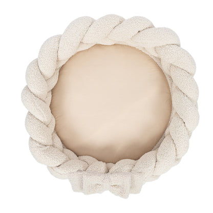 MeowBaby Babynestchen mit Spielmatte, Bettumrandung &amp; Schleife Bearly – Beige/Creme