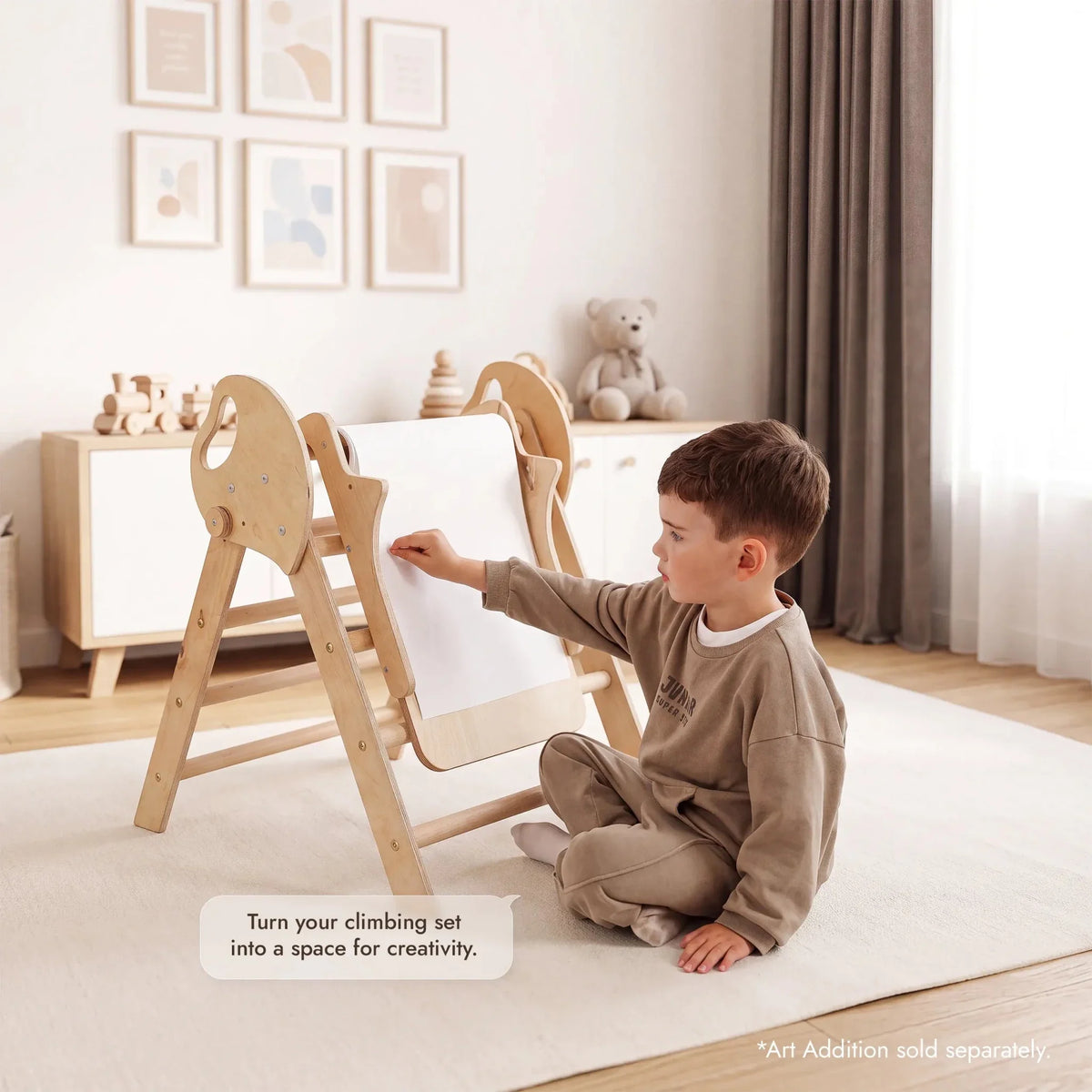 Montessori 4in1 Kletterdreieck für Babys: Pikler-Dreieck, Kletterbogen, Rutschbrett und Kissen für Kleinkinder (1–3 Jahre) - Beige