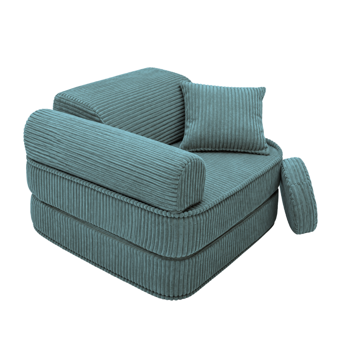 Design4Kids 3-in-1 Kindersessel Jewel Cord Mini 60x60 cm - Faltbare Kindercouch &amp; Spielmatratze
