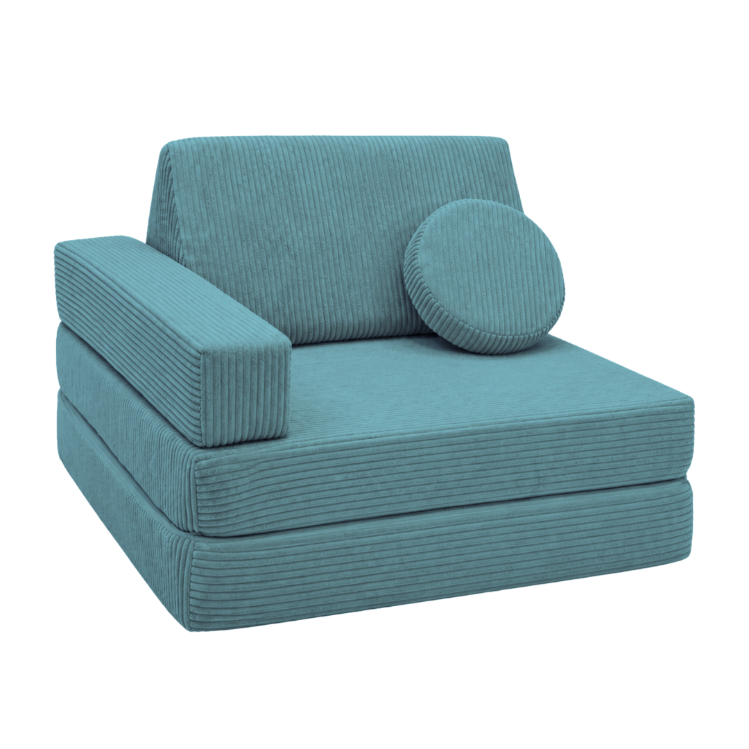 Design4Kids 3-in-1 Kindersessel Cord Grande 80x80 cm - Faltbare Kindercouch &amp; Spielmatratze