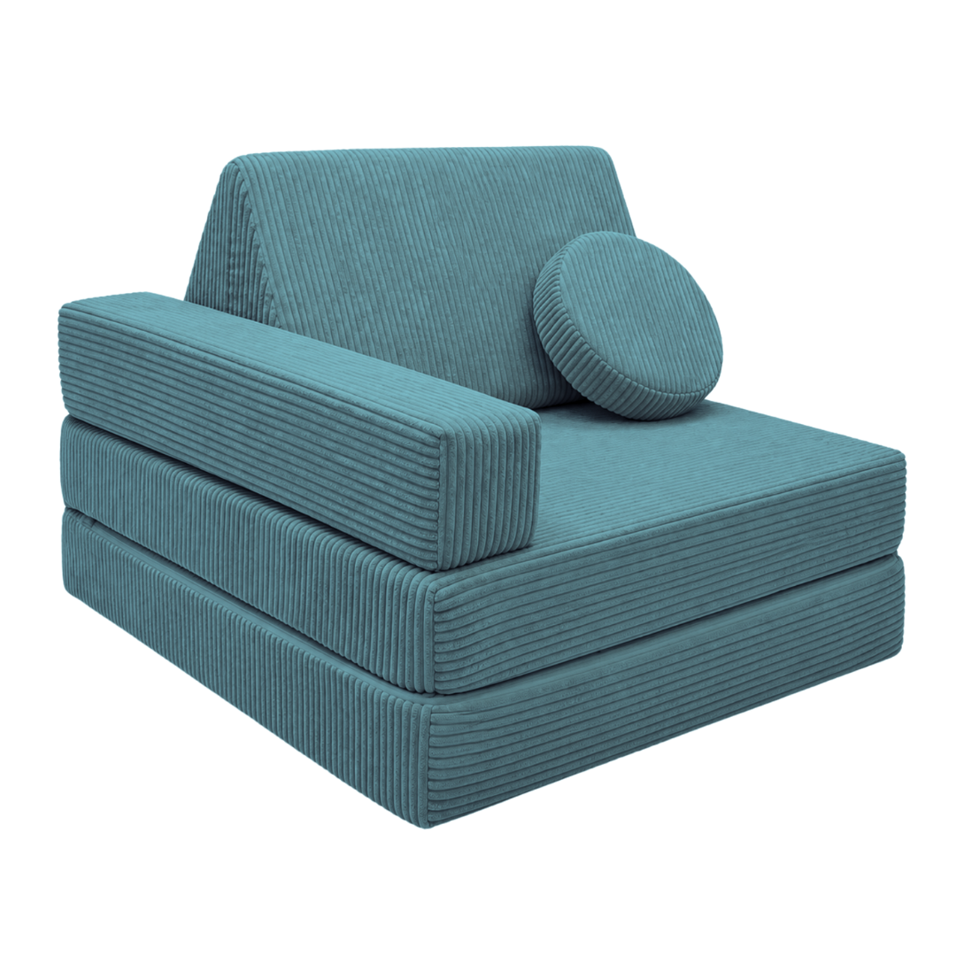 Design4Kids 3-in-1 Kindersessel Cord Grande 80x80 cm - Faltbare Kindercouch &amp; Spielmatratze