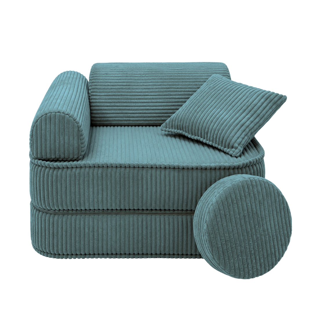 Design4Kids 3-in-1 Kindersessel Jewel Cord Mini 60x60 cm - Faltbare Kindercouch &amp; Spielmatratze