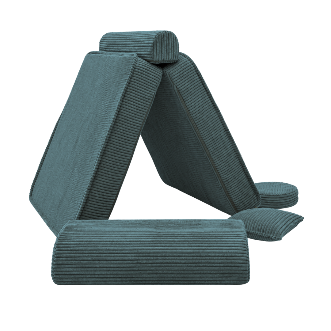Design4Kids 3-in-1 Kindersessel Jewel Cord 80x80 cm - Faltbare Kindercouch &amp; Spielmatratze