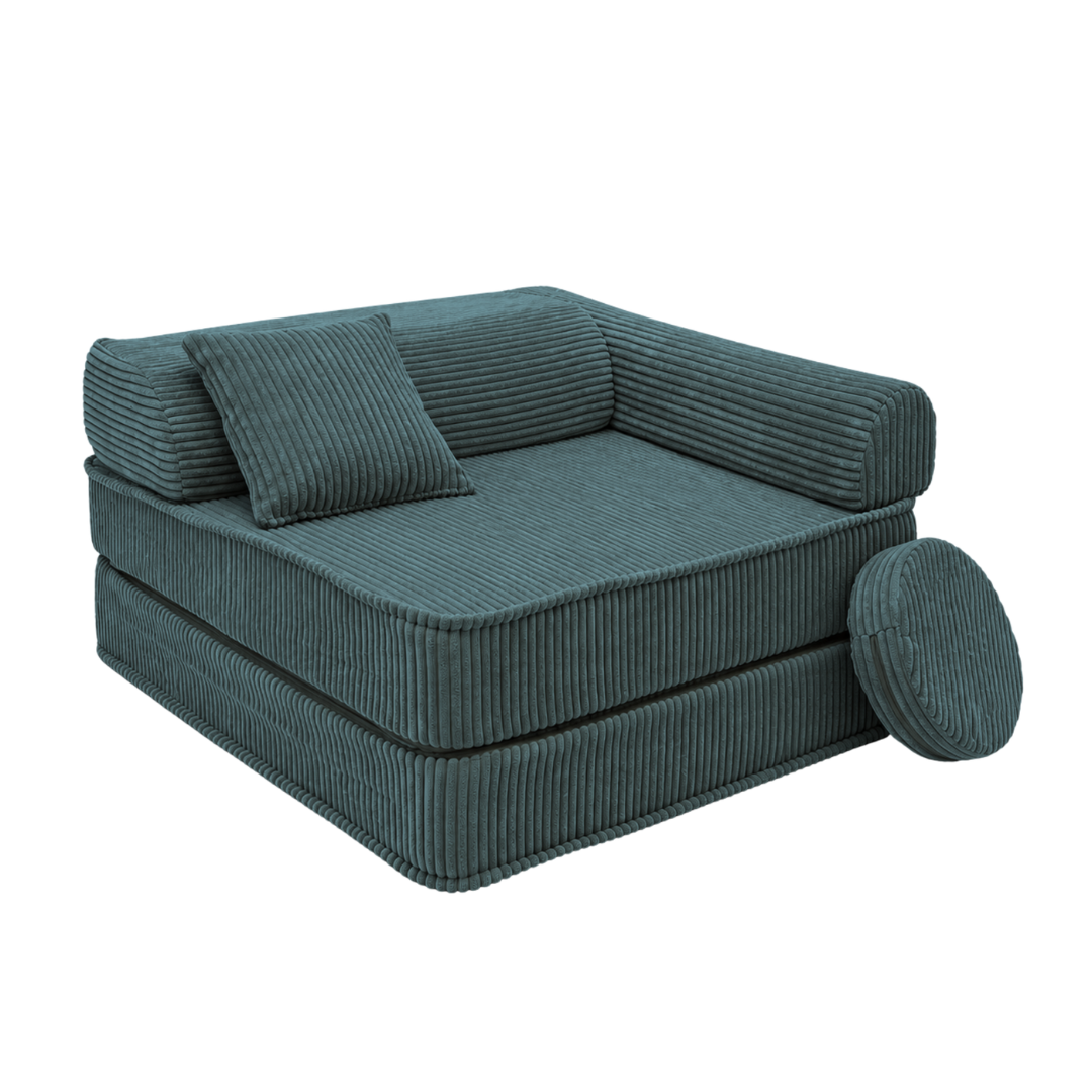Design4Kids 3-in-1 Kindersessel Jewel Cord 80x80 cm - Faltbare Kindercouch &amp; Spielmatratze