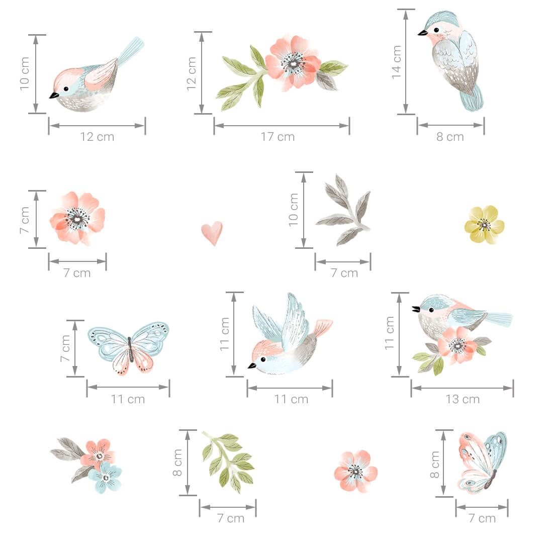 PASTEL LOVE XL Wall Tattoo/Sticker Dinosaur I 8-piece