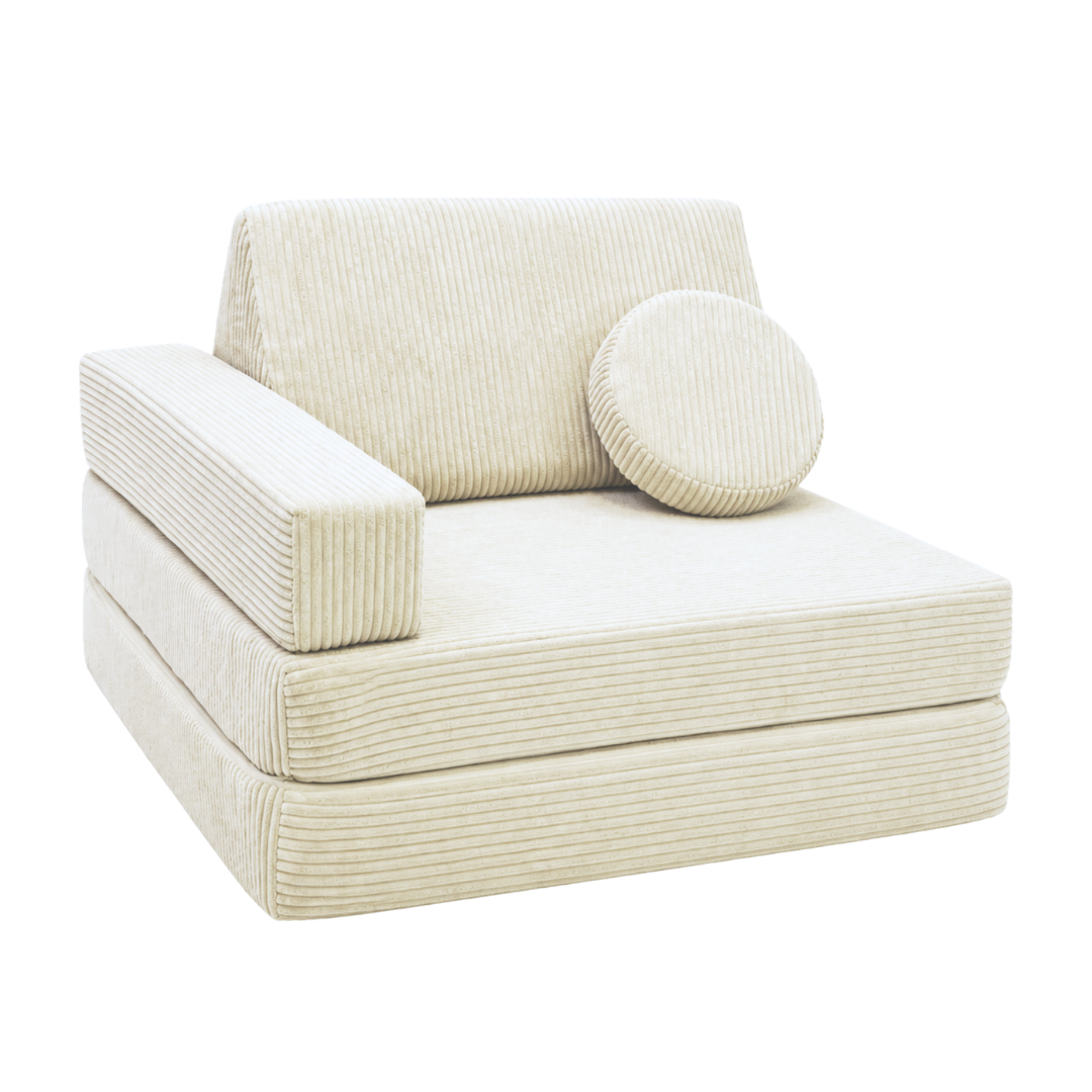 Design4Kids 3-in-1 Kindersessel Cord Grande 80x80 cm - Faltbare Kindercouch &amp; Spielmatratze