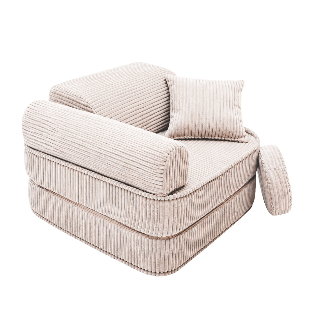 Design4Kids 3-in-1 Kindersessel Jewel Cord Mini 60x60 cm - Faltbare Kindercouch &amp; Spielmatratze