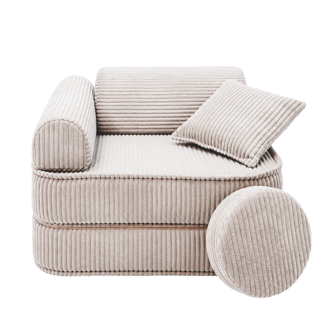 Design4Kids 3-in-1 Kindersessel Jewel Cord Mini 60x60 cm - Faltbare Kindercouch &amp; Spielmatratze