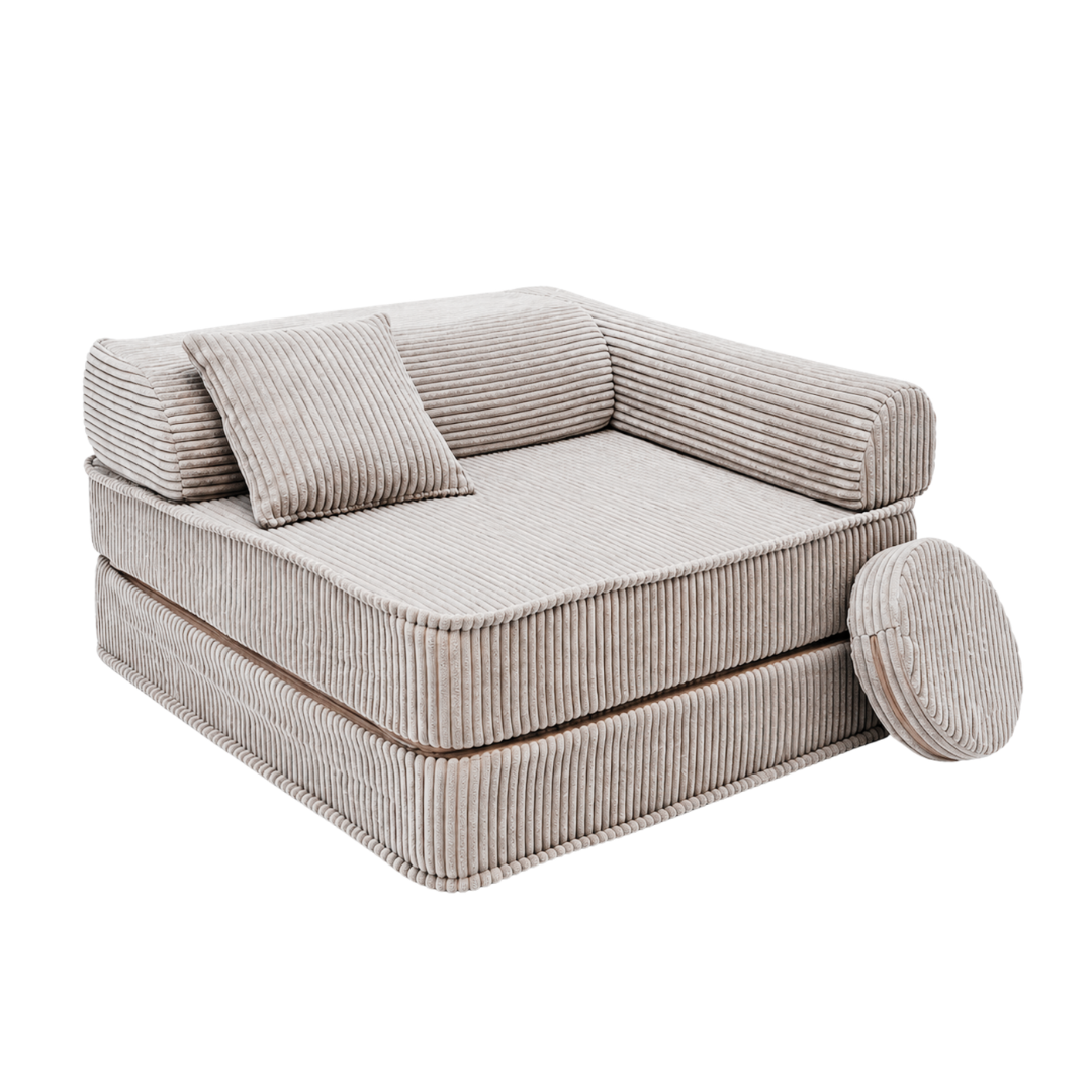 Design4Kids 3-in-1 Kindersessel Jewel Cord 80x80 cm - Faltbare Kindercouch &amp; Spielmatratze