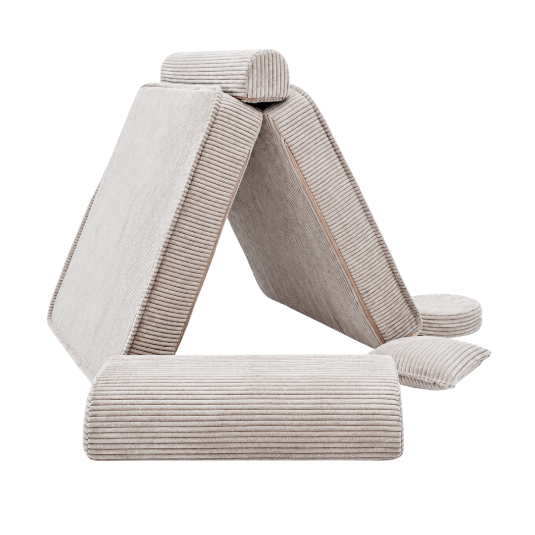 Design4Kids 3-in-1 Kindersessel Jewel Cord 80x80 cm - Faltbare Kindercouch &amp; Spielmatratze