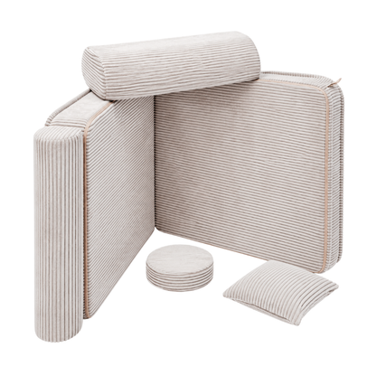 Design4Kids 3-in-1 Kindersessel Jewel Cord 80x80 cm - Faltbare Kindercouch &amp; Spielmatratze