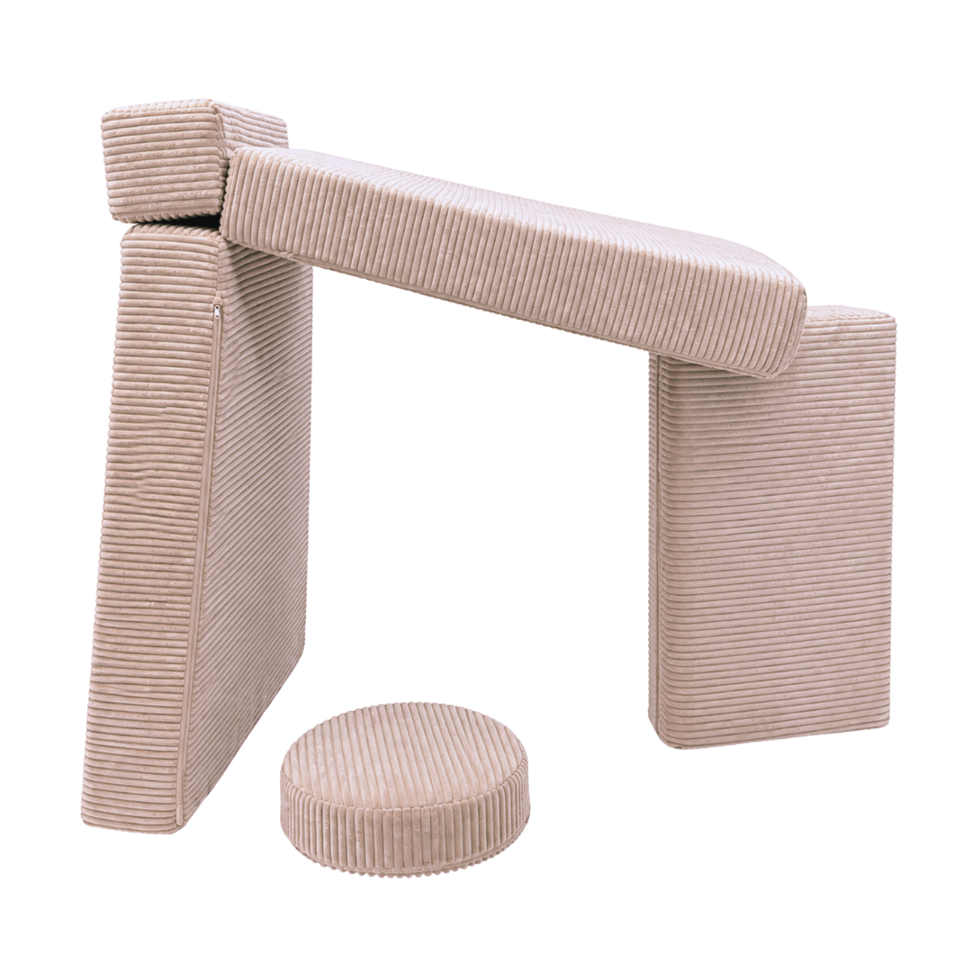 Design4Kids 3-in-1 Kindersessel Cord Grande 80x80 cm - Faltbare Kindercouch &amp; Spielmatratze