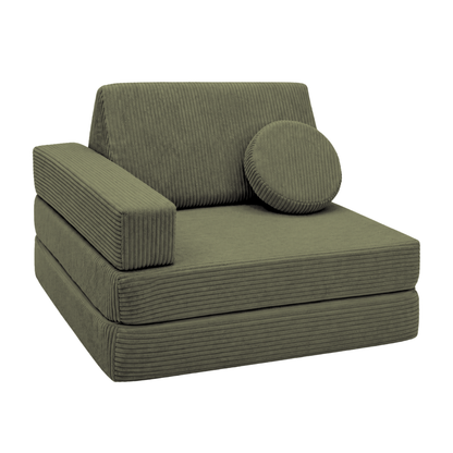 Design4Kids 3-in-1 Kindersessel Cord Grande 80x80 cm - Faltbare Kindercouch &amp; Spielmatratze