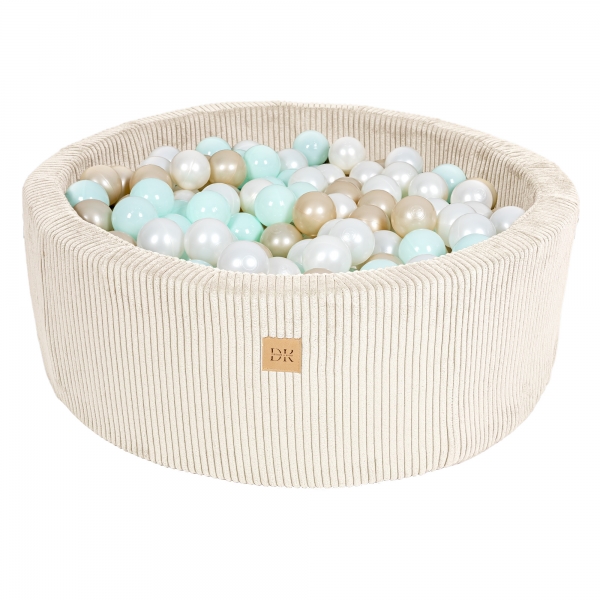 Design4Kids Bällebad Jewel 90x30cm Cord almond beige mit 200 Bällen - pearl, mintpearl, gold