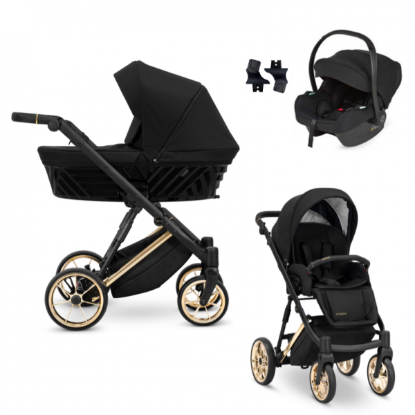 KUNERT Kombikinderwagen 3 in 1 IVENTO 12 - Deep Black / Gold