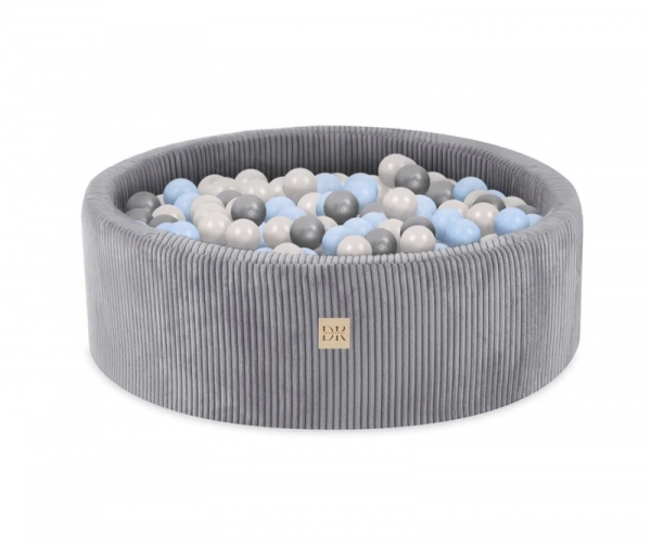 Design4Kids Bällebad 90x30cm Cord grau mit 200 Bällen - pearl, silber, babyblau