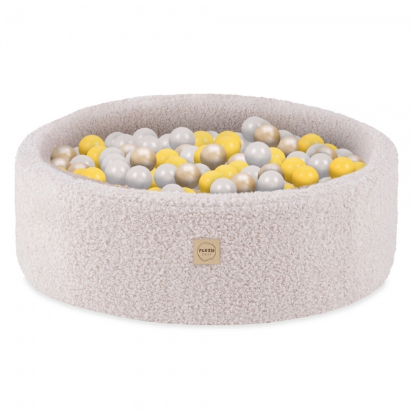 PLUSH NEST Bällebad 90x30cm Bouclé cream mit 300 Bällen - pearl, gelb, gold