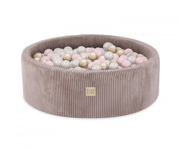 Design4Kids Bällebad 90x30cm Cord taupe mit 200 Bällen - pearl, hellpink pearl, gold