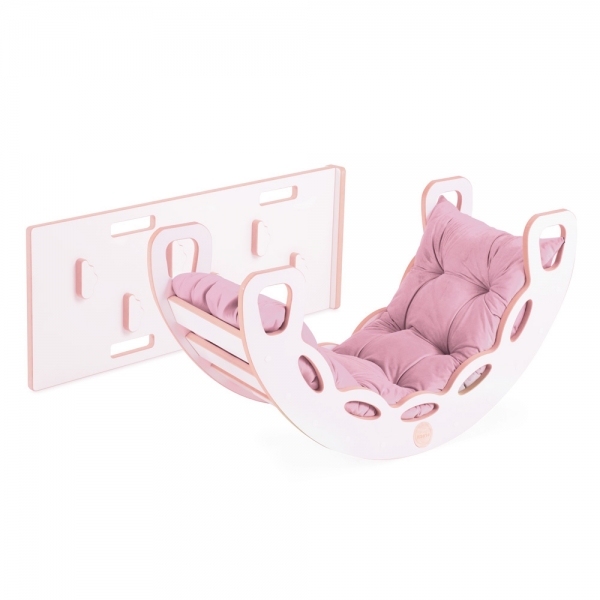 PLUSH NEST Kletterset Small Rocker - Balancewippe/Schaukel mit 1 Rutsche weiß - rosa