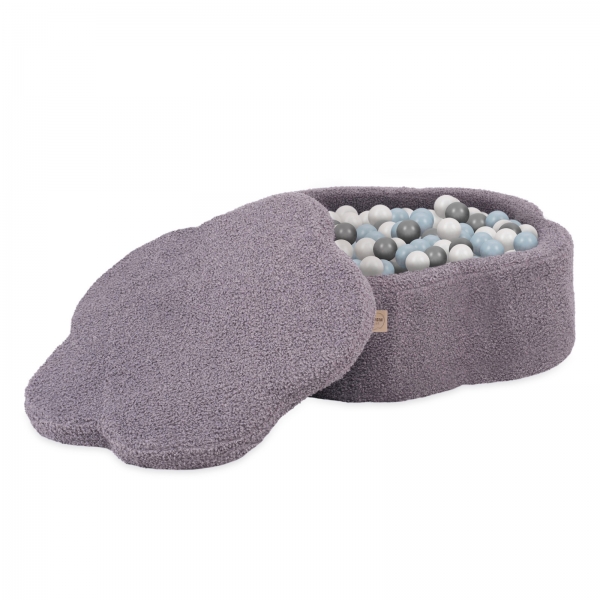 PLUSH NEST Blumen-Bällebad 95x30cm Bouclé grau mit Spielmatte und 300 Bällen