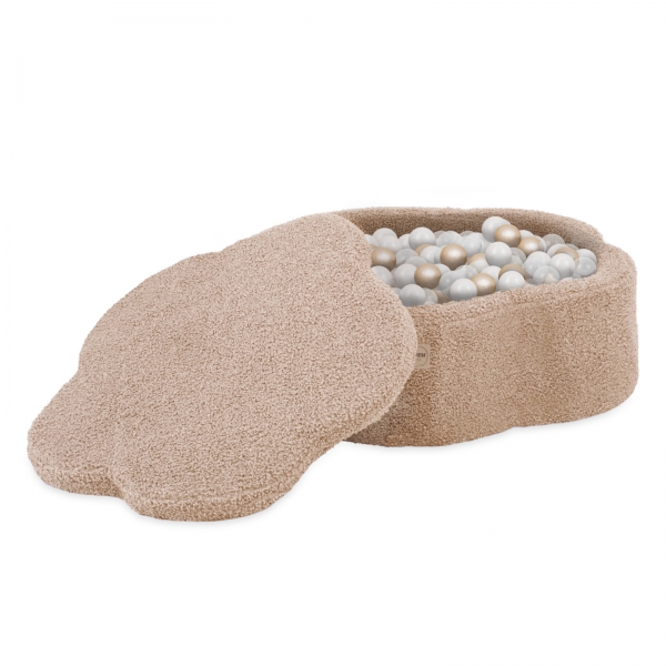 PLUSH NEST Blumen-Bällebad 95x30cm Bouclé beige mit Spielmatte und 300 Bällen