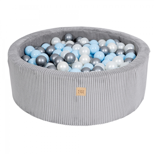 Design4Kids Bällebad Jewel 90x30cm Cord marble grey mit 200 Bällen - pearl, silber, babyblau