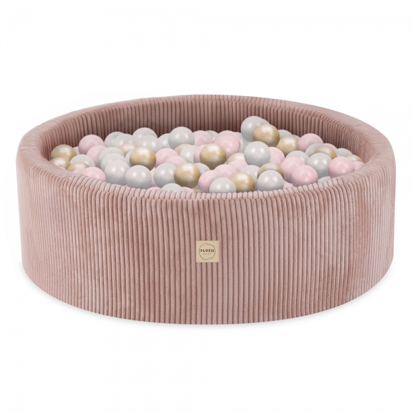 PLUSH NEST Bällebad 90x30cm Cord altrosa mit 300 Bällen - pearl, hellpinkpearl, gold