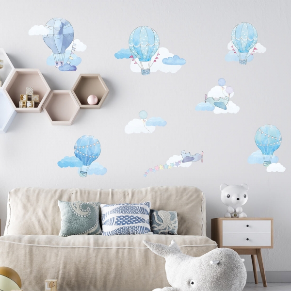 PASTELOWE LOVE XL Wandtattoo/-aufkleber Luftballone hellblau 7-tlg.