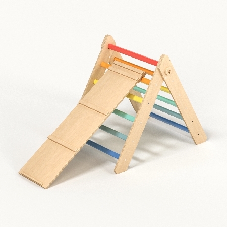 BusyKids Set II - Pikler Dreieck mit Rutsche/Kletterleiter - in Regenbogenfarben