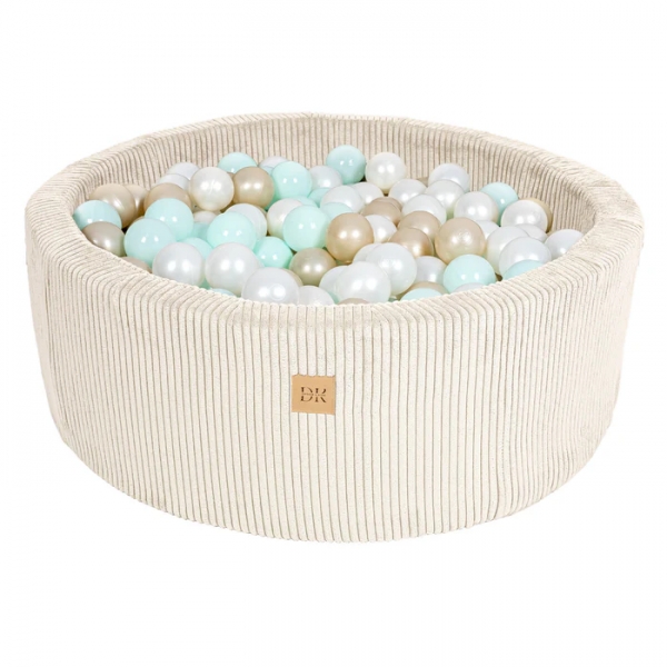 Design4Kids Bällebad Jewel 90x30cm Cord vanilla mit 200 Bällen - pearl, mintpearl, gold