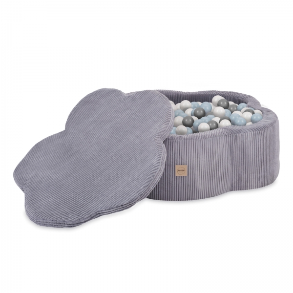 PLUSH NEST Blumen-Bällebad 95x30cm Cord grau mit Spielmatte und 300 Bällen