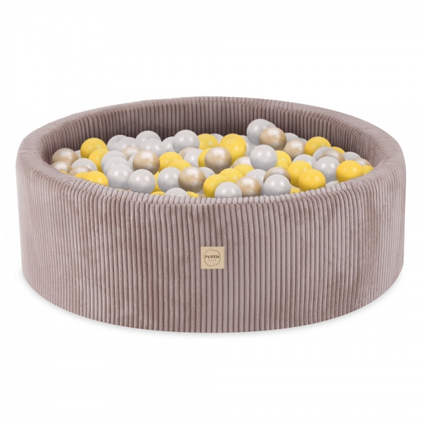 PLUSH NEST Bällebad 90x30cm Cord taupe mit 300 Bällen - pearl, gelb, gold