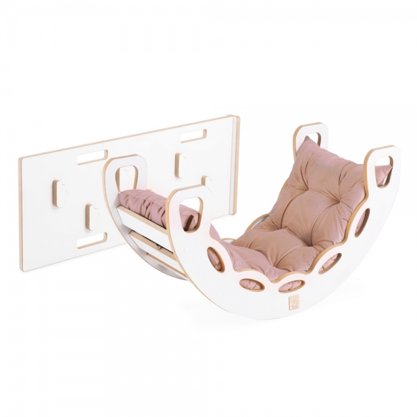 PLUSH NEST Kletterset Small Rocker - Balancewippe/Schaukel mit 1 Rutsche weiß - gold