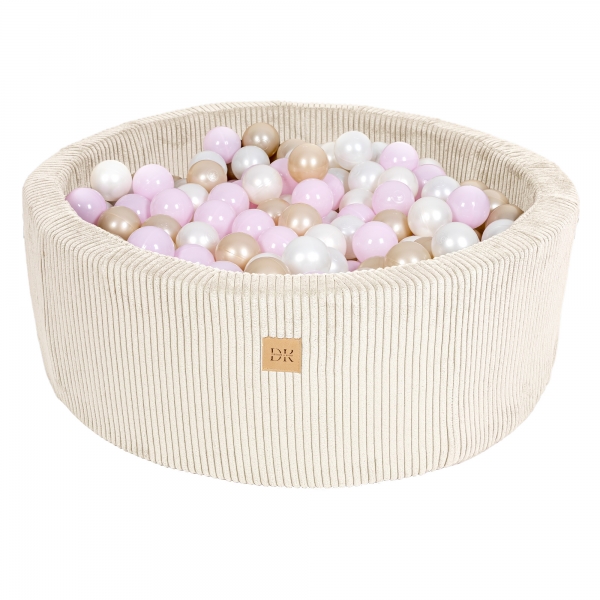 Design4Kids Bällebad Jewel 90x30cm Cord almond beige mit 200 Bällen - pearl, hellpinkpearl, gold