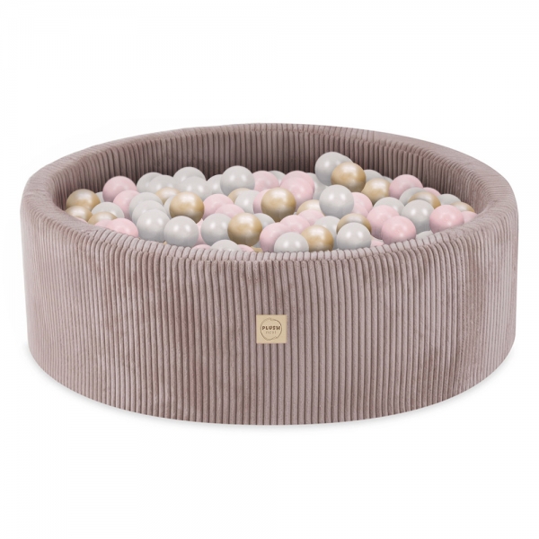 PLUSH NEST Bällebad 90x30cm Cord taupe mit 300 Bällen - pearl, hellpinkpearl, gold