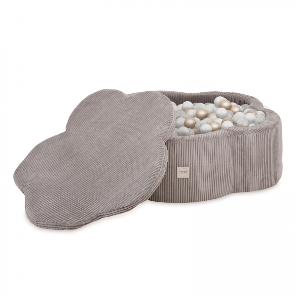 PLUSH NEST Blumen-Bällebad 95x30cm Cord taupe mit Spielmatte und 200 Bällen