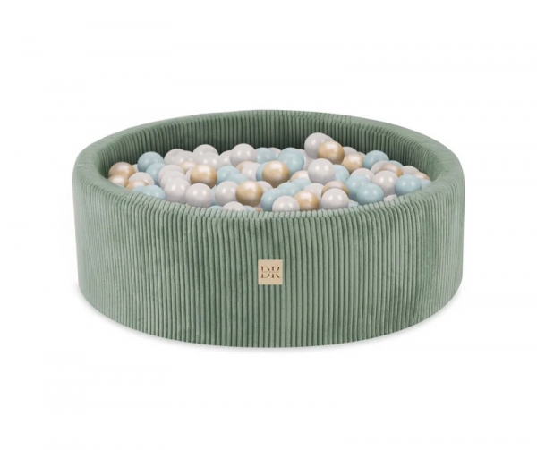 Design4Kids Bällebad 90x30cm Cord olive mit 200 Bällen - pearl, mintpearl, gold